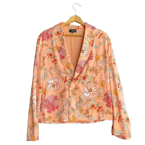 MAJORELLE Floral Blazer Flare Long Sleeve Double Breasted Rayon Peach Jacket XS - Picture 1 of 6